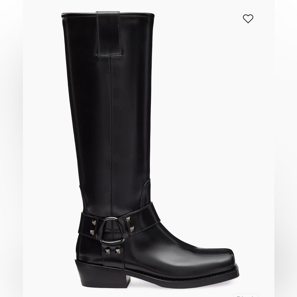 Valentino Garavani Rockstid Black Women's Knee-High Biker Boots - size 39.5